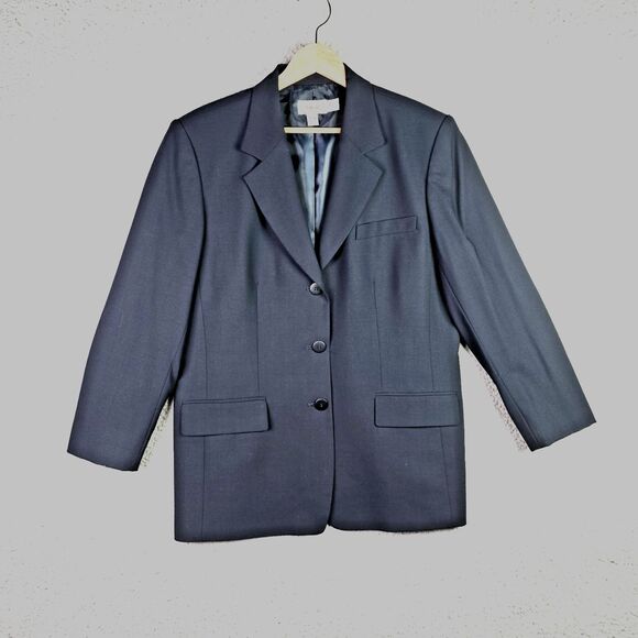 Talbots Wool Classic Blazer 16 Made In Japan Tailored Notched Lapel Navy Lined - Picture 1 of 15